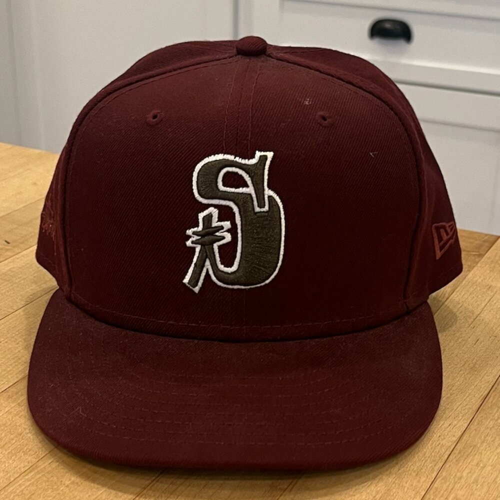 Maroon Stussy x New Era Fitted Baseball Hat Flat Brim
